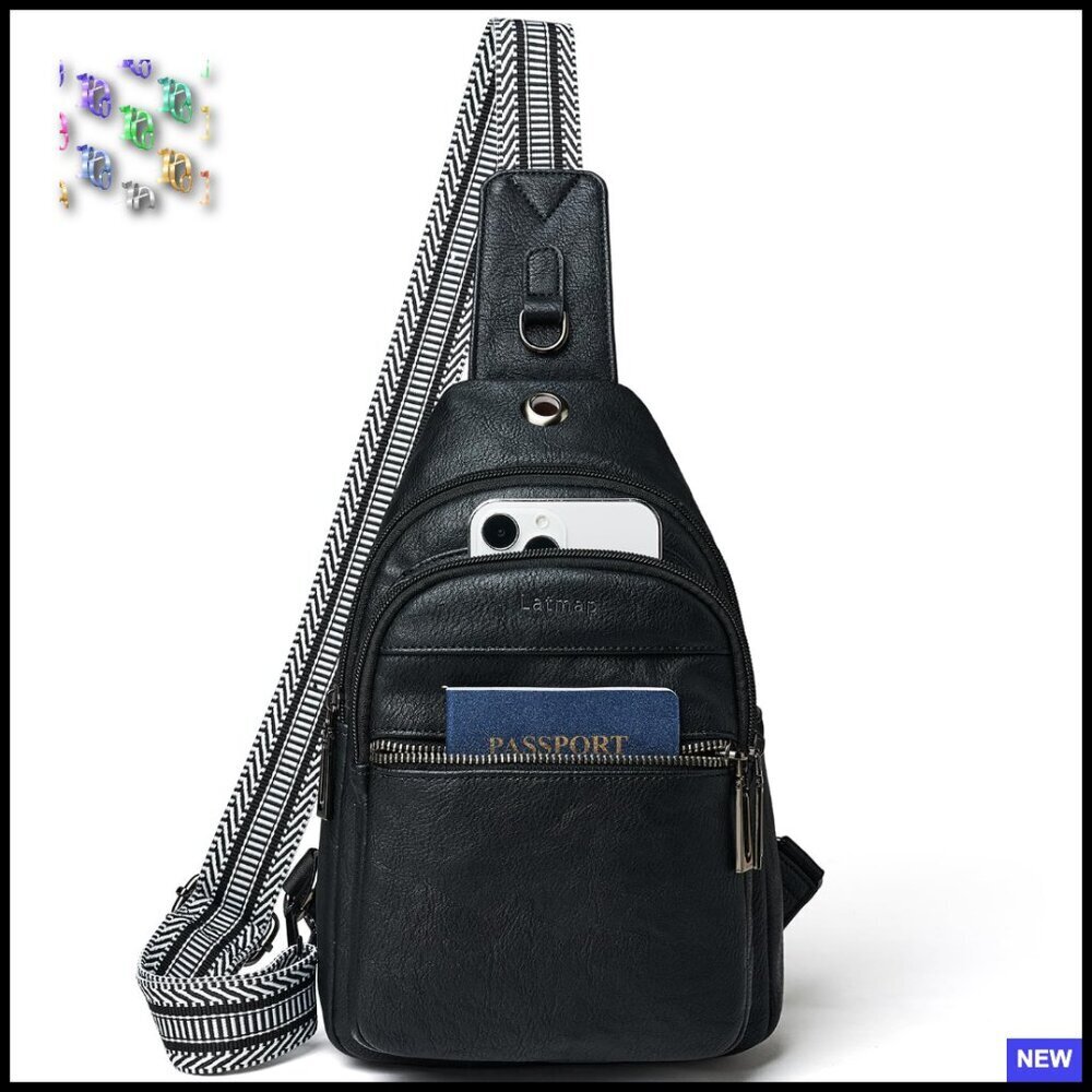 Faux Leather Sling Bag Casual Daypack Crossbody Fanny Pack Lightweight Travel